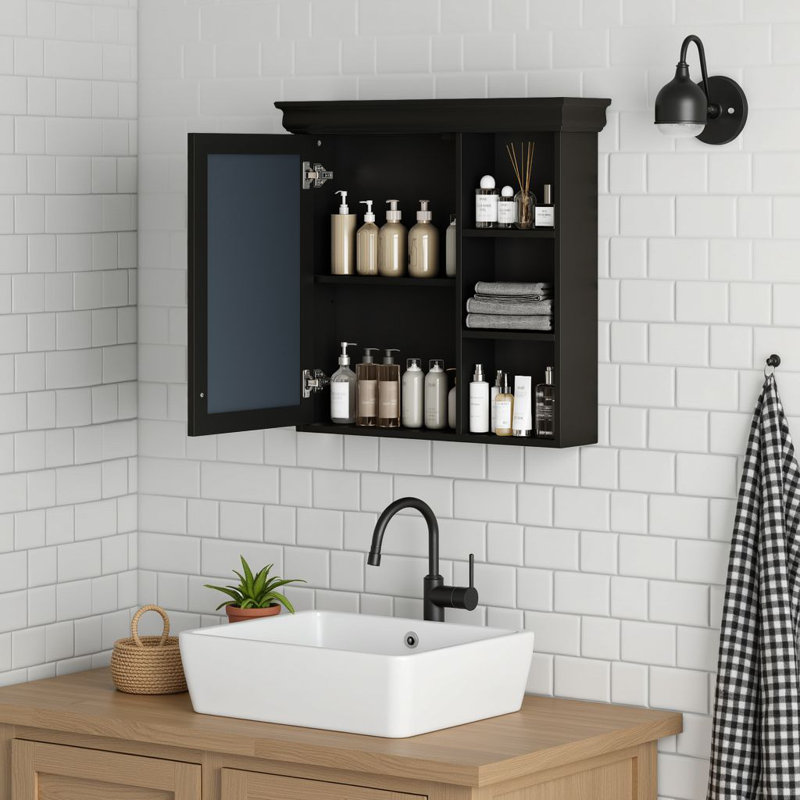 Armoire à pharmacie murale 30 po x 28 po avec miroir et 1 porte à fermeture douce, armoire de rangement ouverte avec tablettes réglables
