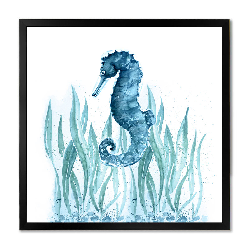 Blue Art Seahorse - on, Toile avec cadre noir, H 16 po x l 16 po x P 1 po