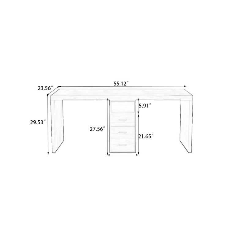 Light-walnut Rectangular Solid Wood desk, 29.53" H x 55.12" W x 23.62" D