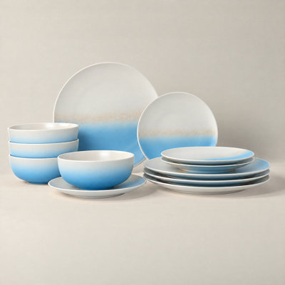 12 Piece Stoneware Dinnerware Set with Plates and Bowls, Service for 4