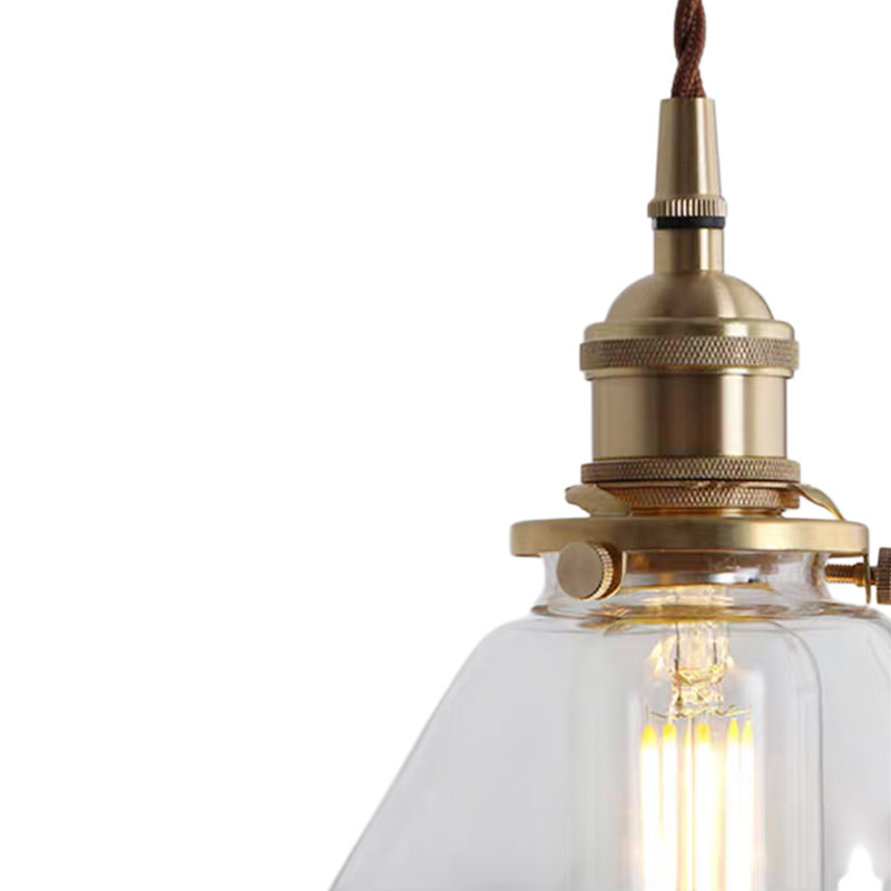 Clear Pleated Cone Glass Pendant with Retro Bell Shade