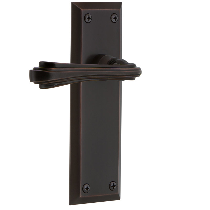 New York Plate Privacy (Bed & Bath) with Fleur Lever, 2.75", Unlacquered Brass