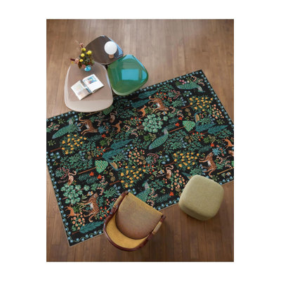 Tapis tissé multicolore lavable floral