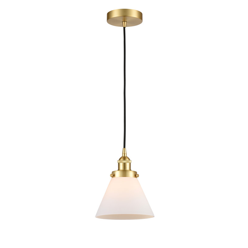 Mini-luminaire suspendu 1 lumière Cone, Blanc, H 9,75 po x l 7,75 po x P 7,75 po, Or satiné