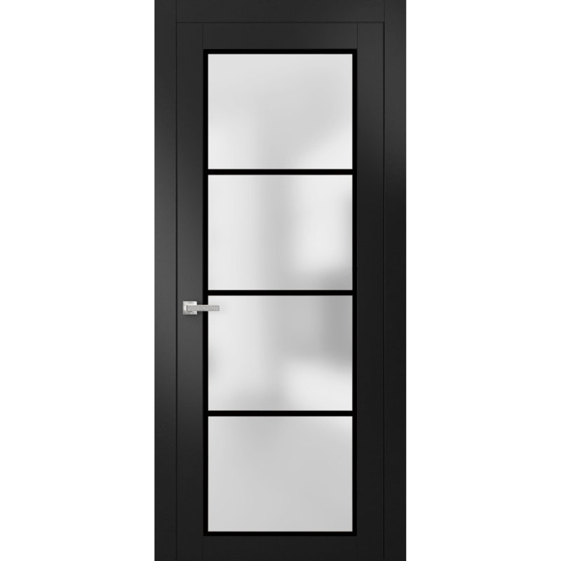 Porte française solide | Verre givré Planum 2132 | Poignée simple à panneau régulier | Portes de salle de bain robustes, Noir