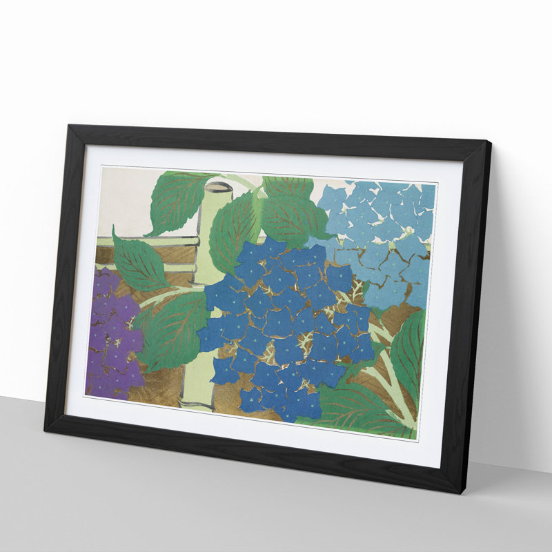 Hydrangeas by Kamisaka Sekka - Picture Frame Painting, 27cm H x 36cm W x 2cm D, Black Framed