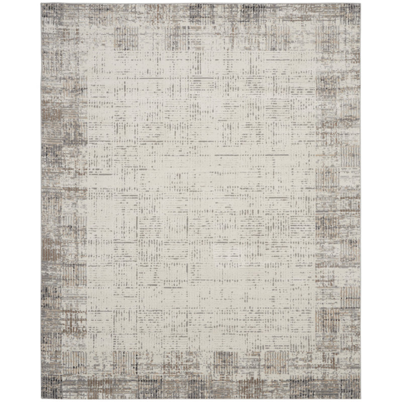 Tapis abstrait ivoire et gris 8 pi x 10 pi