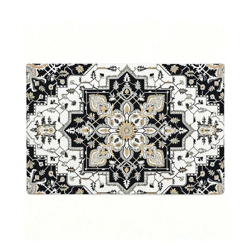 Tapis rétro médaillon blanc petit format 47 x 31 pouces