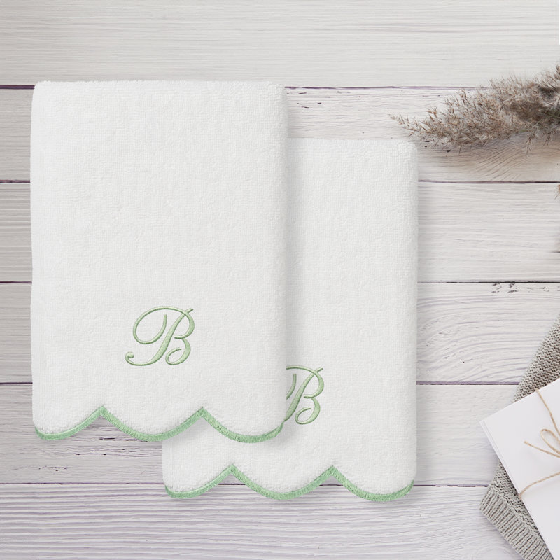  Ensemble de serviettes 100% coton turque ADORNIA, B, Blanc/vert, Ensemble de 2 essuie-mains