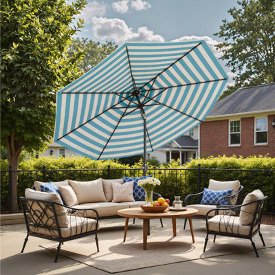 Parasol de patio électrique de 9 pi, parasol de table d'extérieur, parasol de jardin, parasol de marché avec 8 nervures robustes, démarrage en un clic et manivelle à propos de cet article, beige