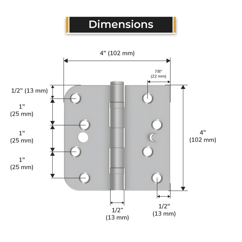 Deltana SS44058B32DLH-S 4" x 4" x 5/8" x SQ Hinge, Handed, Ball Bearing, Security in Brushed Stainless Pair