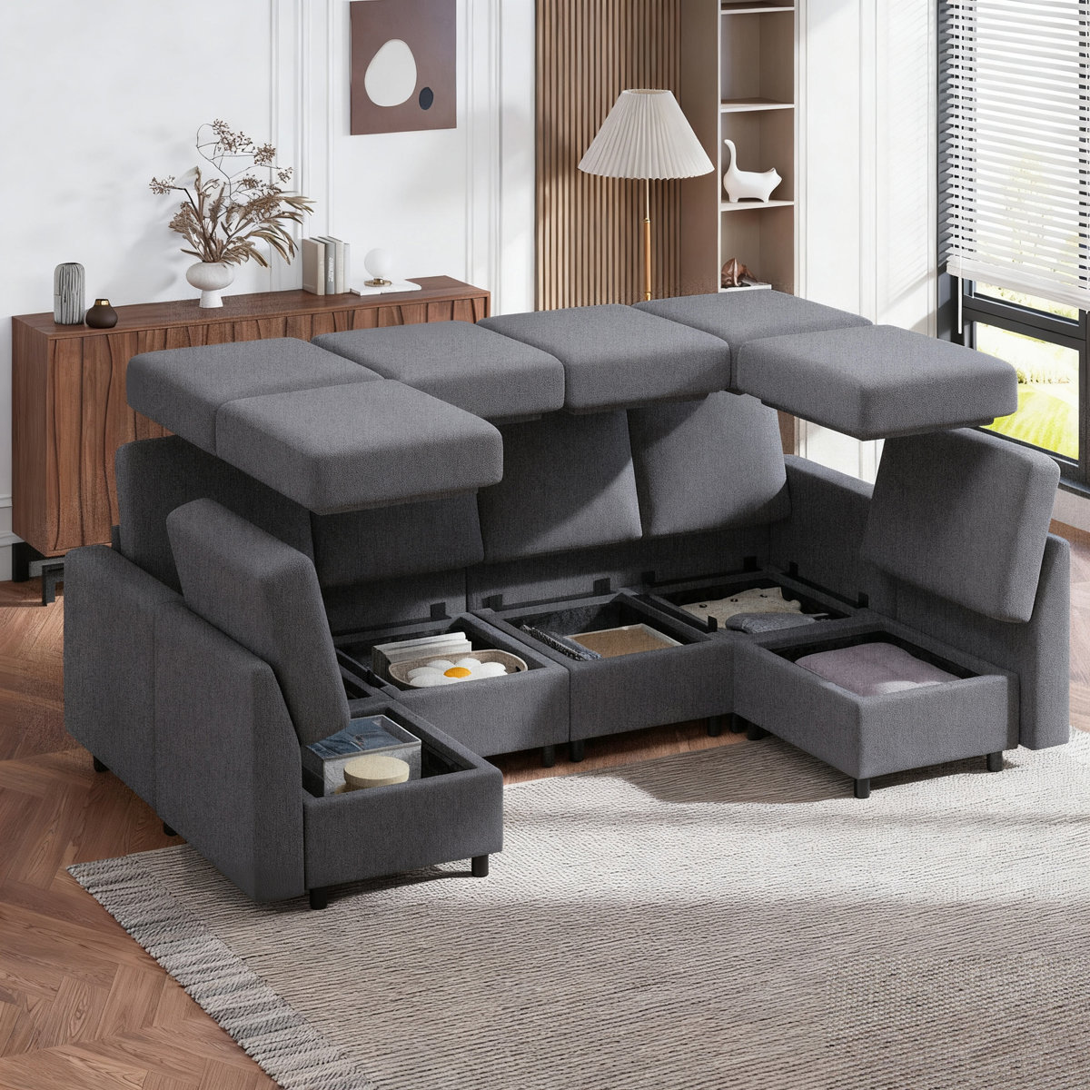 6 - Piece Modular Sectional Couch With Seat Storage, Modular Couches And Sofas Sectional For Living Room
