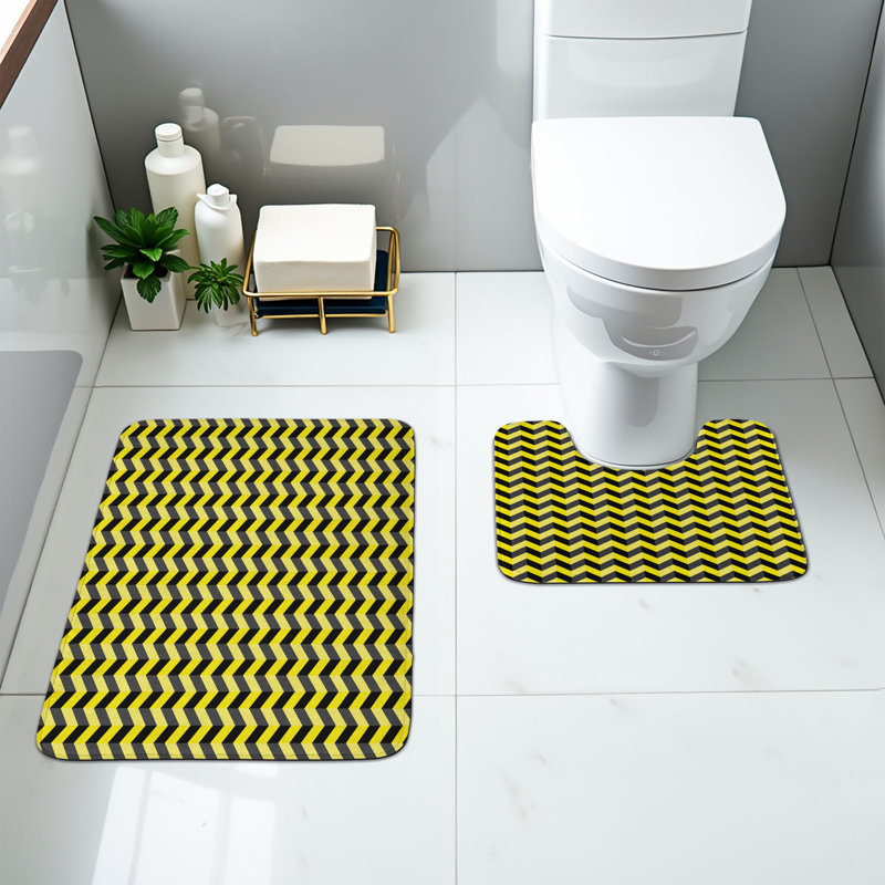  Tapis de salle de bain jaune à motif de chevrons 2 pièces