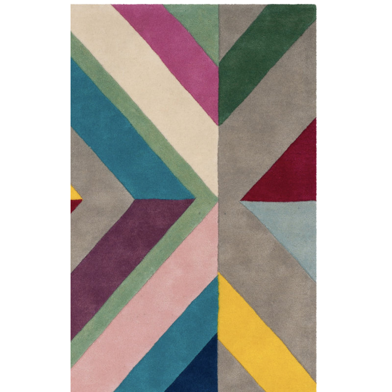Tapis gris / rose / jaune en laine touffeté à la main Harsirat, Carré 7 pi
