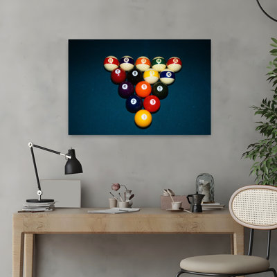 Billiard Balls Racked Up On Pool Table Classic Geometric Retro Art