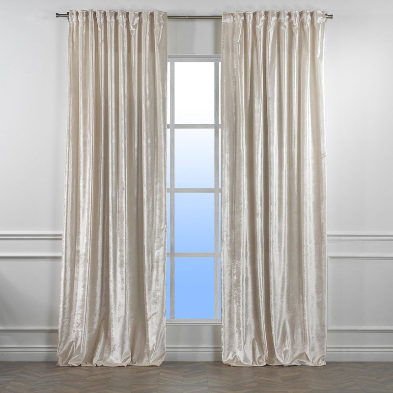 Rideau simple extra long et extra large en velours brillant de luxe, Crème clair, L 100 po x L 288 po