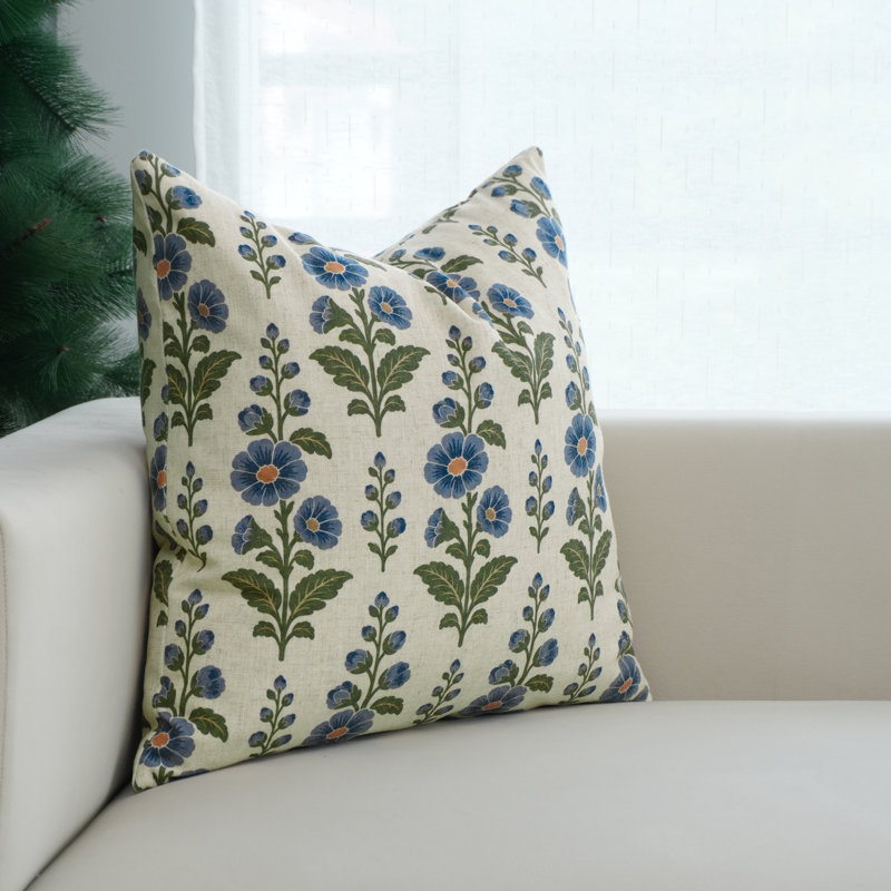 Housse de coussin en lin viscose bleue, 22 X 22