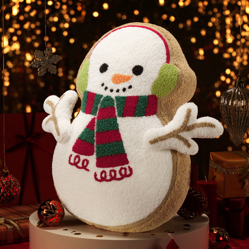 Coussin décoratif en polyester bonhomme de neige Phantoscope Christmas Series 18 po x 12 po, Earmuff Cookie Snowman