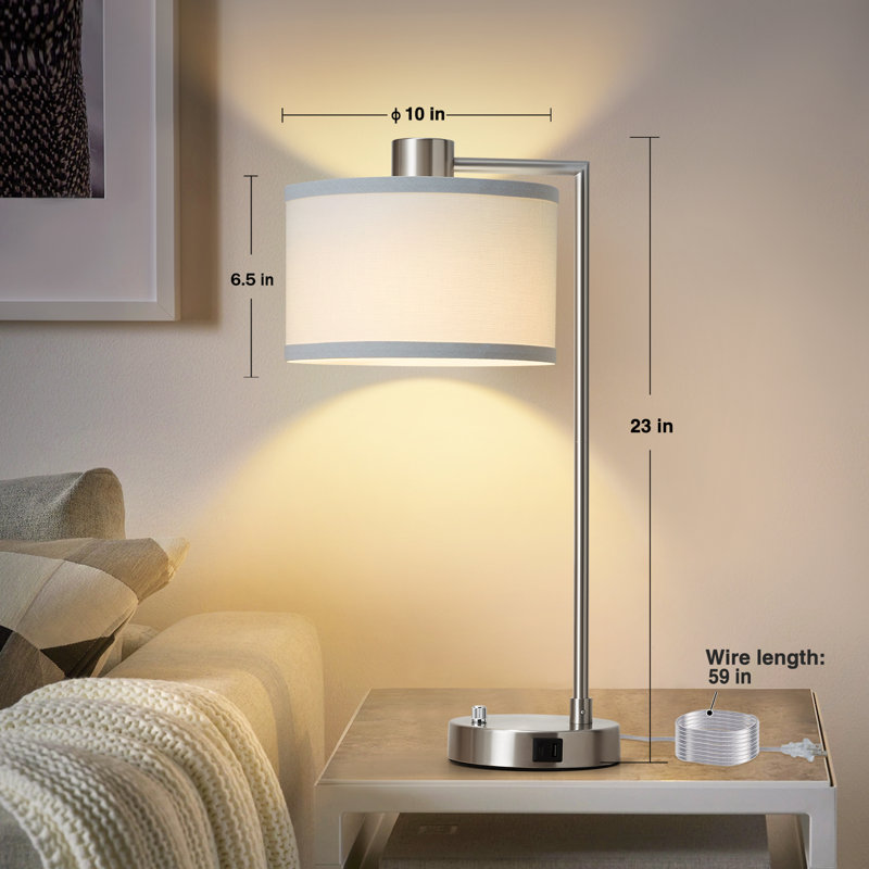 Navreet Table Lamp Set with USB C+A Charging Ports Fully Stepless Dimmable Bedside Lamp (Bulbs Included), Silver