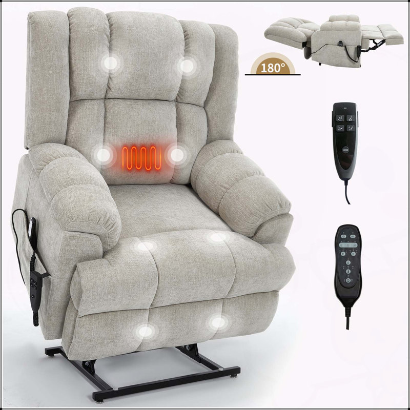 Dual Motor Electric Power Lift Recliner with Heat Massage and Infinite Positions, Beige