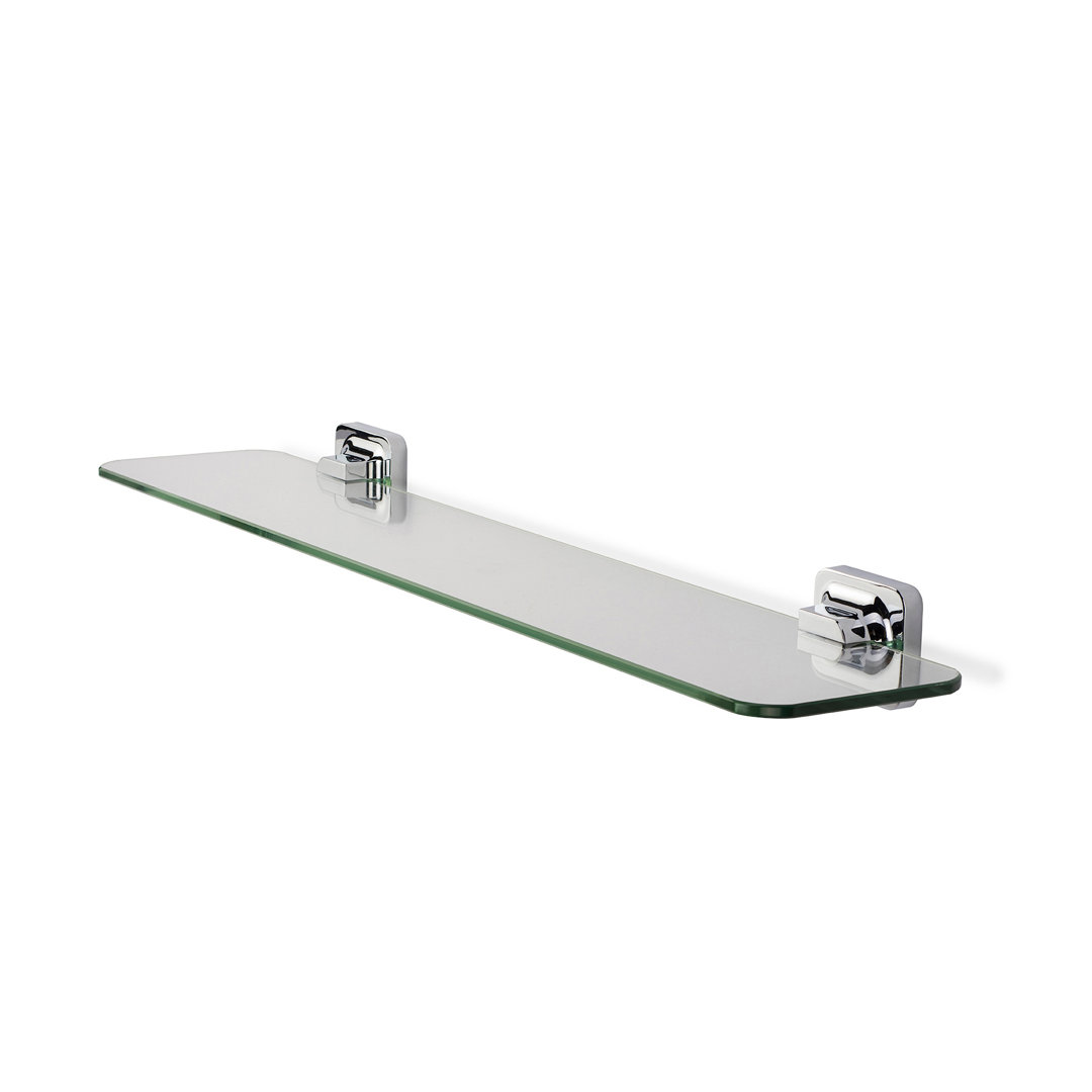 Shoreditch Wall Mounted Rounded Glass Shelf with Chrome Flexi-Fix Hinges 50cm