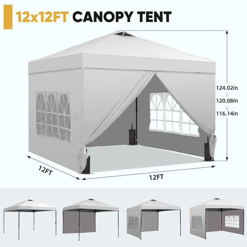 One-Push Set Up Canopy Tents, 12 (ft.) x 12 (ft.), White