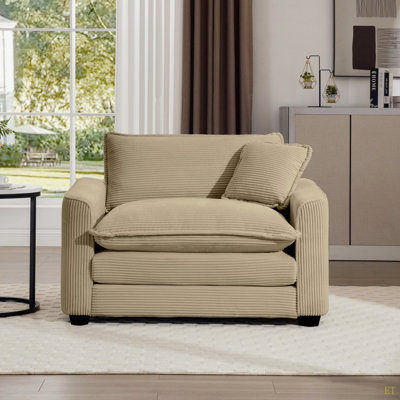 Corduroy Fabric, Comfortable Single Chair Deep Seat Sofa With One Pillow, Suitable For Living Room And Bedroom, Club Multiple Occasions