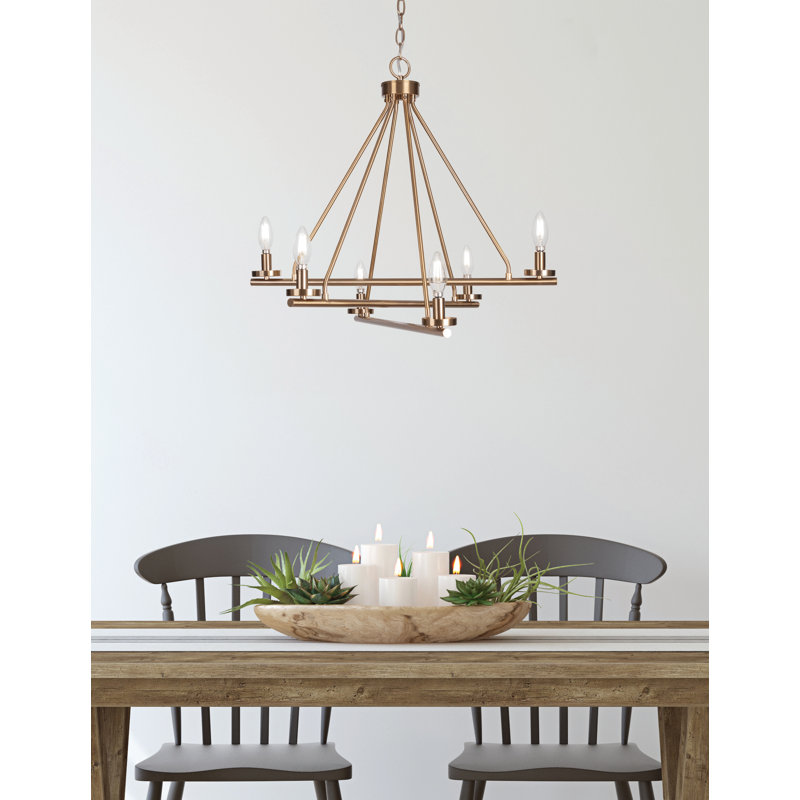 Trinity 6 Light Uplight Chandelier, New Age Brass