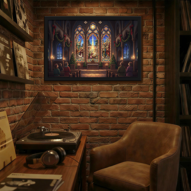 Église de Noël de Noël intérieur avec vitrail, H 24 po x l 36 po