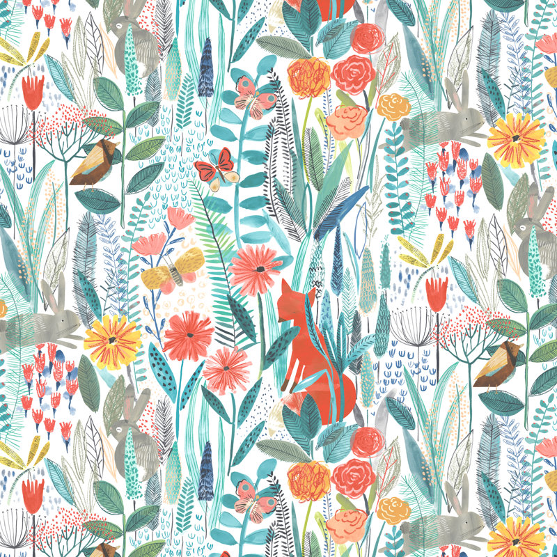 Hide And Seek Wallpaper, Poppy/Marine/Ochre