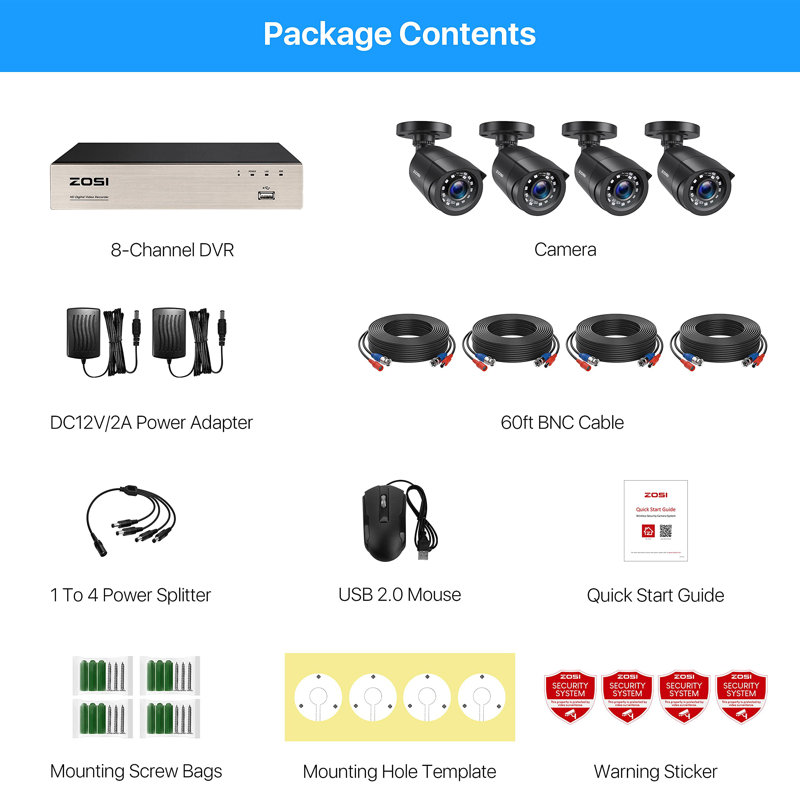 8CH DVR Security Camera System, 4 x 2MP Wired Outdoor Security Cameras, Motion Sensor, Remote View
