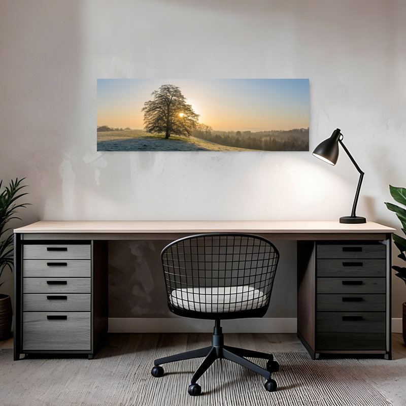 Lever du soleil à travers l'hiver, arbre paisible, paysage serein tranquille, art mural, H 12 po x l 36 po