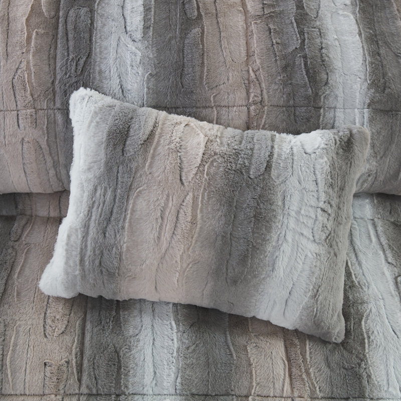 Blush and Gray Faux Fur Full Comforter Set