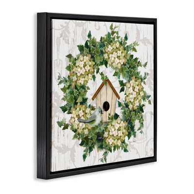 «Spring Birdhouse Wreath», art mural encadré flottant par Annie Lapoint