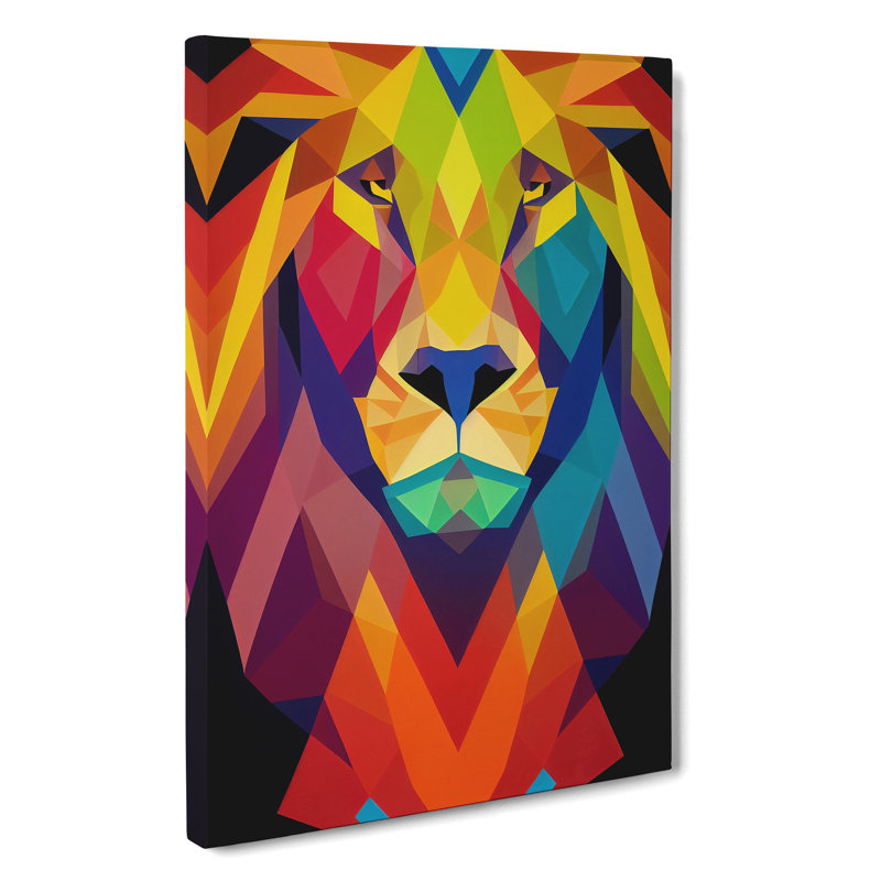 A Geometric Lion Abstract - Wrapped Canvas, 60cm H x 40cm W x 3cm D