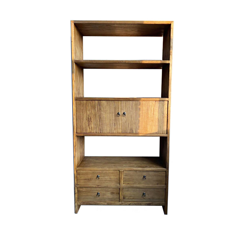 Modern Minimalist Old Elm Wood Five-Drawer Storage Floor-Standing Bookcase