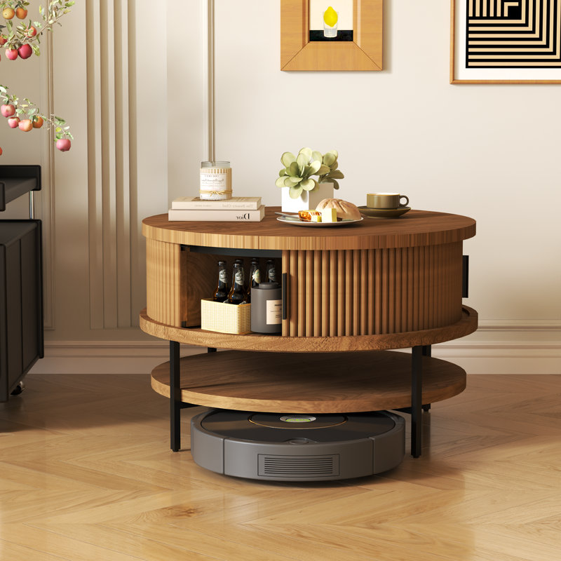Table basse 31,5 "Farmhouse Round | Plateau rabattable et rangement caché | Idée cadeau