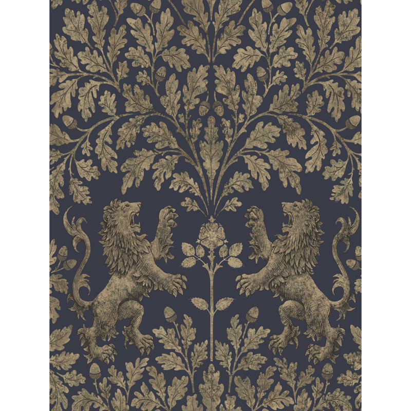 Pearwood Floral Metallic Wallpaper Roll, Gold/Navy
