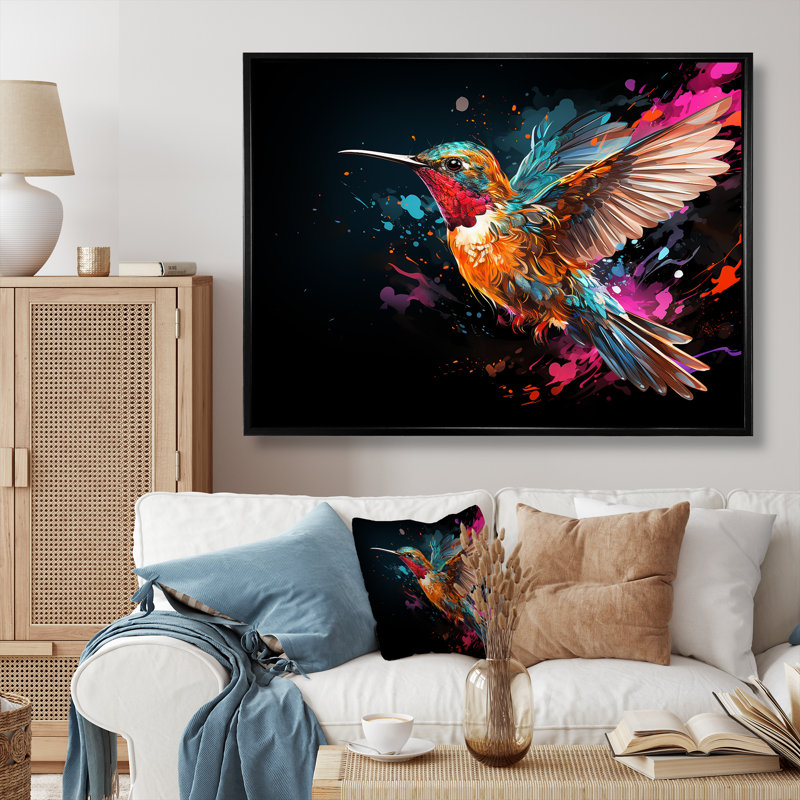 Colibri coloré, battement d'aile, merveille 1 - Colibri, art mural animal, H 24 po x l 32 po x P 1 po, Cadre flottant noir