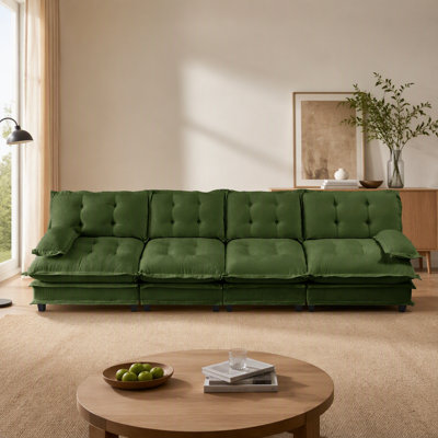 Canapé de 138 po à 4 places Cloud, canapé modulaire modulaire, canapé moderne à assise profonde pour le salon, coussin de siège confortable en treillis décoré, tissu chenille respirant, vert
