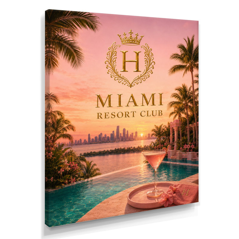 Miami Resort Club Sunset - Décoration murale glamour sur toile, H 32 po x l 24 po, Toile tendue