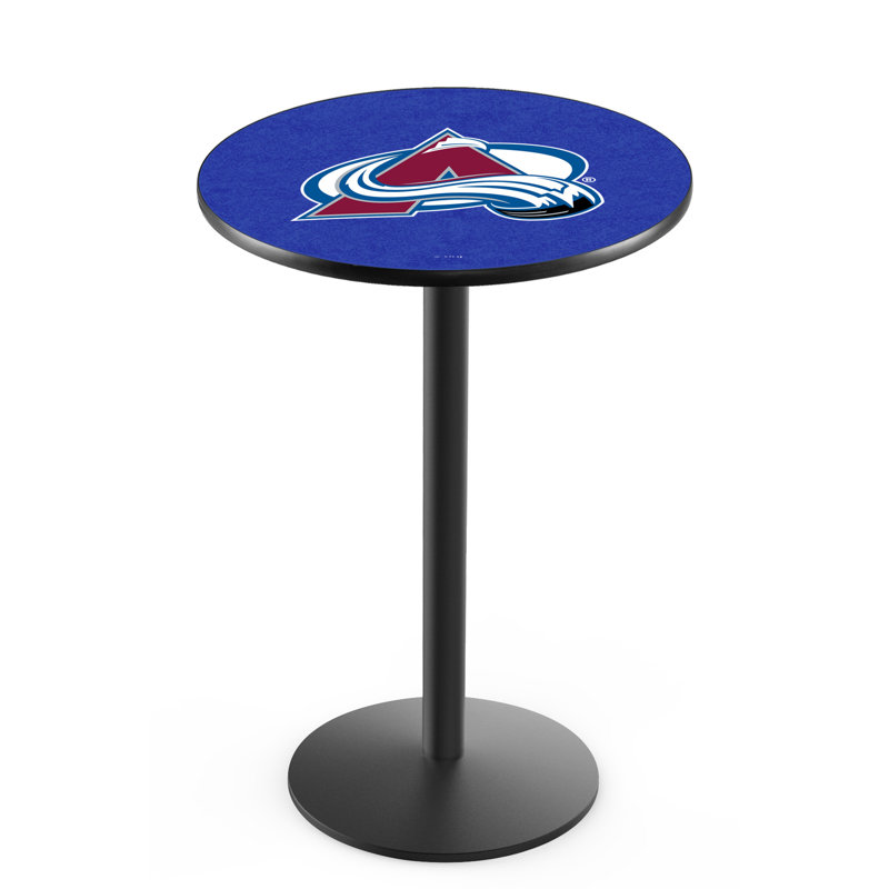 NHL Round Metal Base Dining Table, Black Wrinkle, Colorado Avalanche