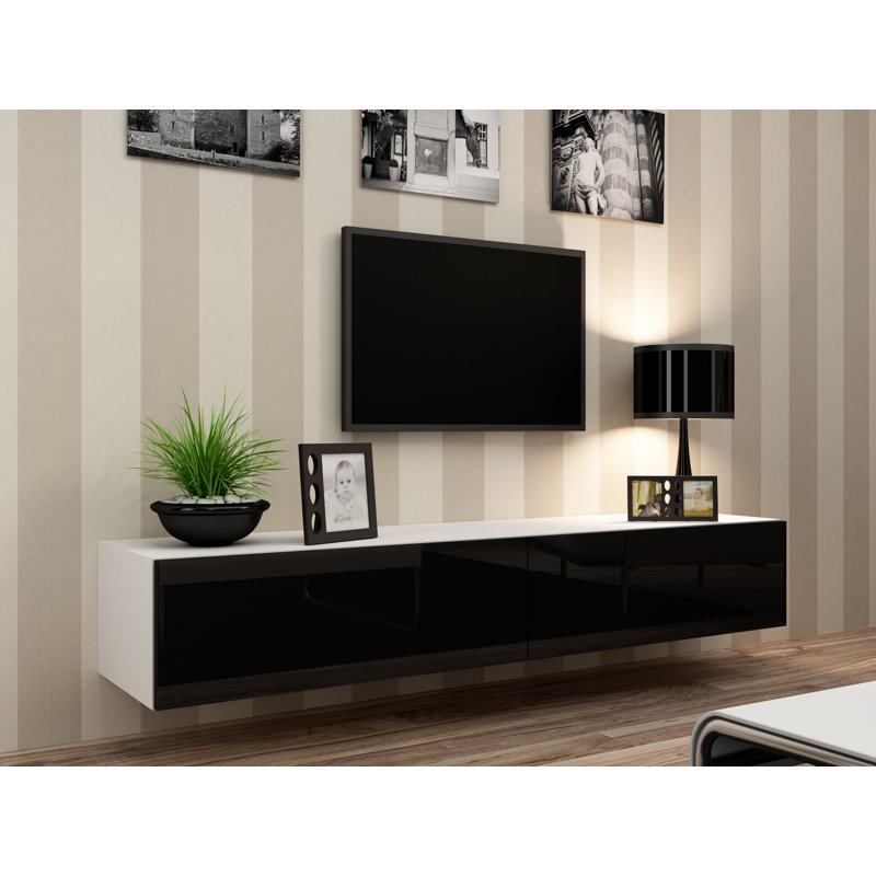 Agusta Unfinished Floating TV Stand for TVs up to 75", White/Black Gloss