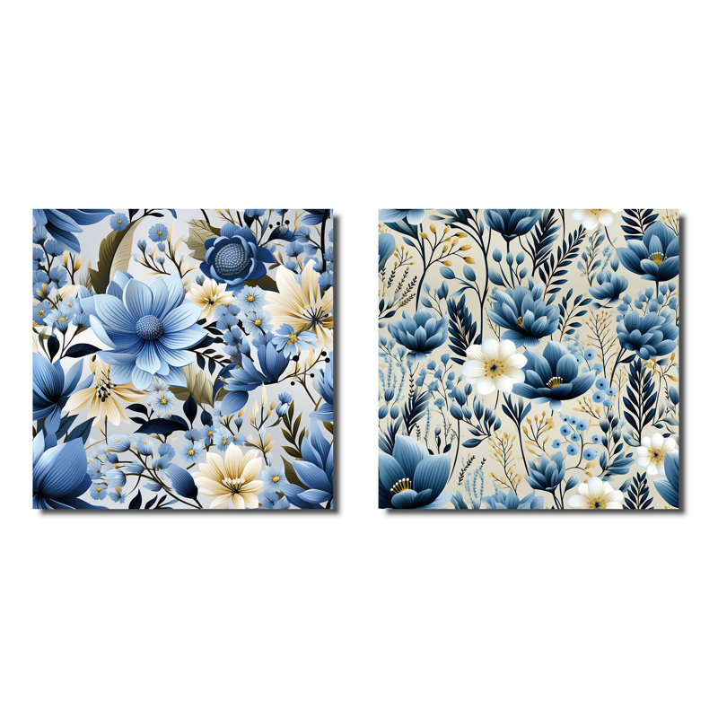Demorest - Ensemble de 2 collages carrés floraux, H 36 po x l 73 po, Toile tendue