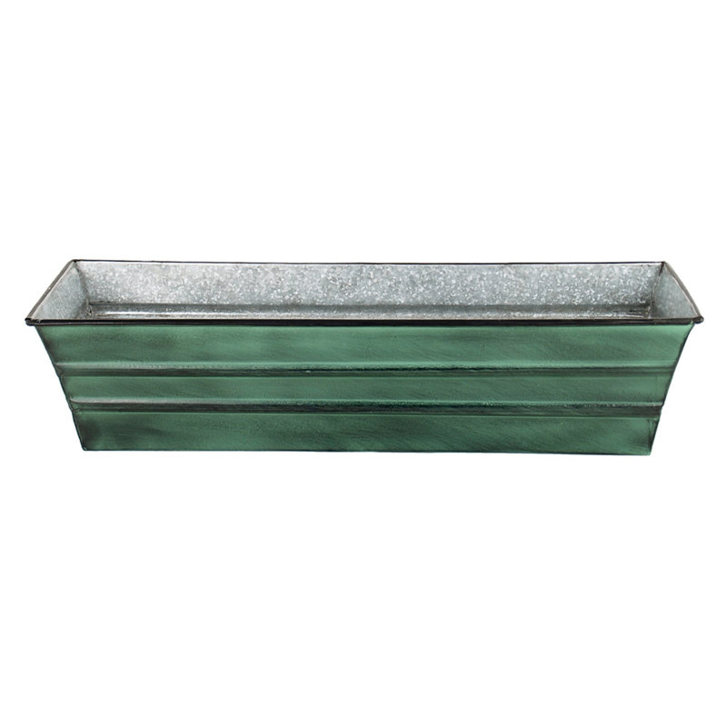 Small Green Galvanized Metal Flower Box with Wall Brackets
