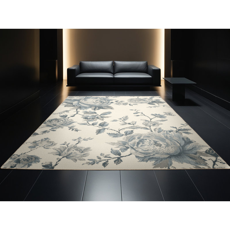 Machine Washable Osiyo Traditional Floral Rug in Beige – Beige Binding, 7' Square
