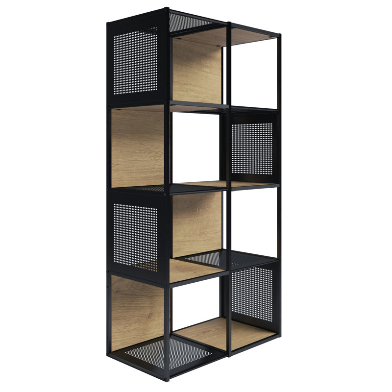 Lavish Home 29"L x 15.25"W x 56.5"H Cube Storage Organizer, Oak and Black