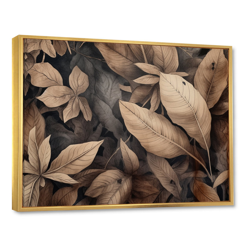 Brown Foliage Harmony - Herbs, reproduction d'art sur toile, Cadre flottant doré, H 16 po x l 32 po x P 1 po