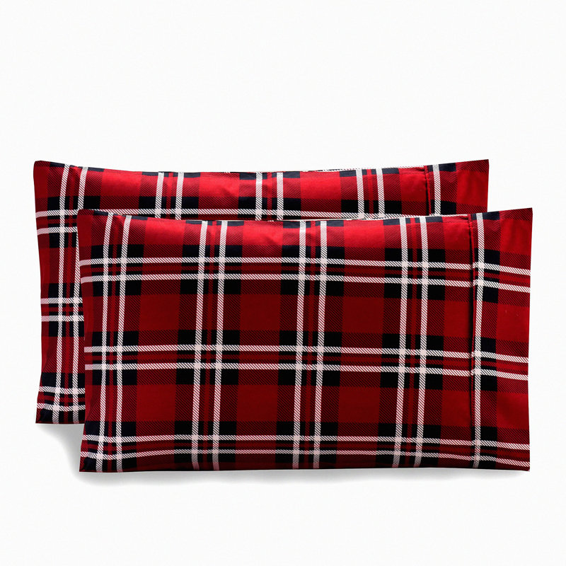 Luxury Plaid Queen Pillowcase Set - Soft Microfiber 1500 Thread Count Pattern Printed Pillowcases - Wrinkle Resistant, Smooth Weave - 2-Piece