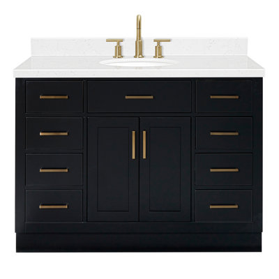 Ensemble de meuble-lavabo simple en bois massif 48 po avec lavabo en quartz Carrara de 1,5 po Tidworth